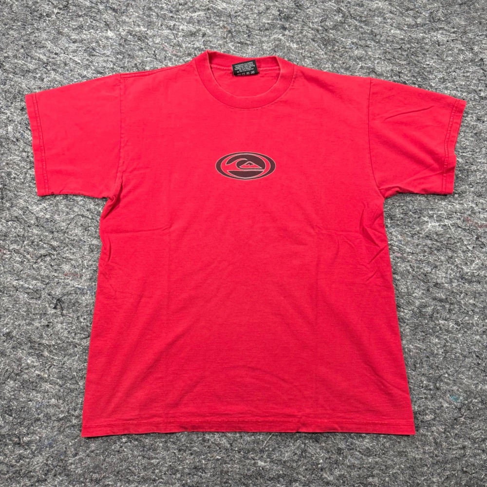 Vintage Y2K Quiksilver Red Graphic T-Shirt Mens Medium Made in USA Surf Tee
